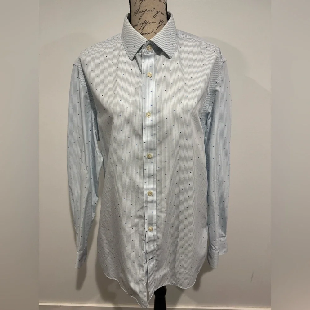Banana Republic Slim Fit Button Up Shirt Men's Large White Blue Stripe Dots